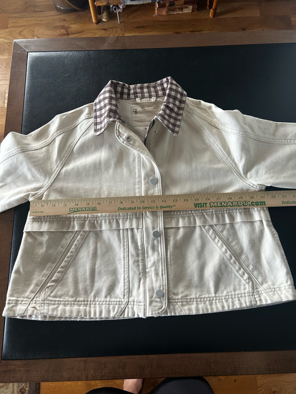 Pilcro Cream Jean Jacket with Plaid Trim - Picture 5 of 9